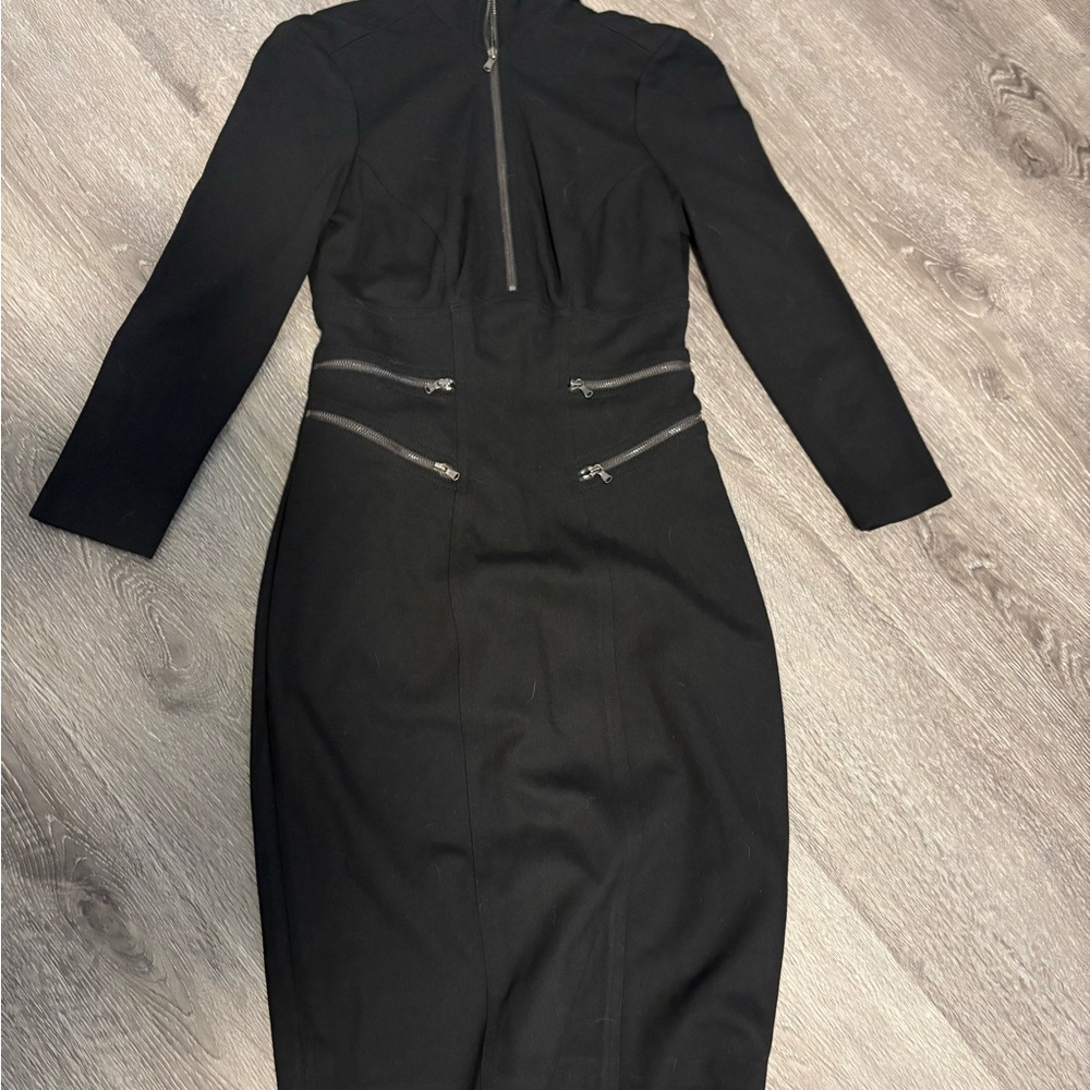 Cache Black Long Sleeve Sheath Dress with Zip Details